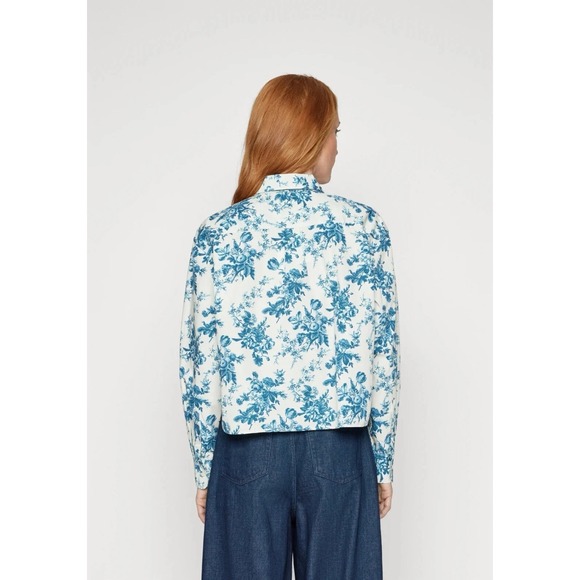GAP x LoveShackFancy Top XL Button Down Cropped Boxy Floral Romantic Blue White - Picture 2 of 16